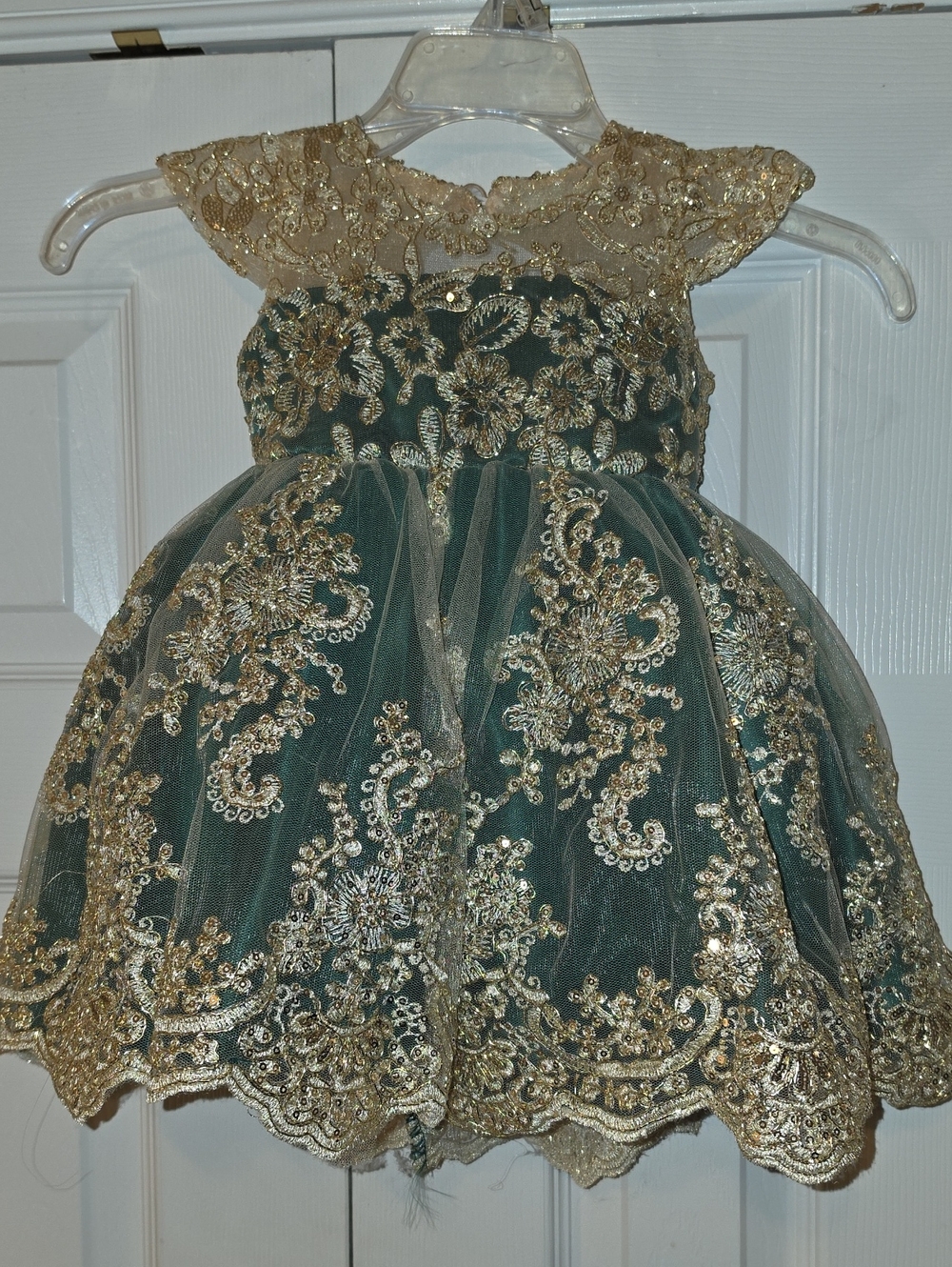 Gold & Forest Green Embellished Girls' Party Dress